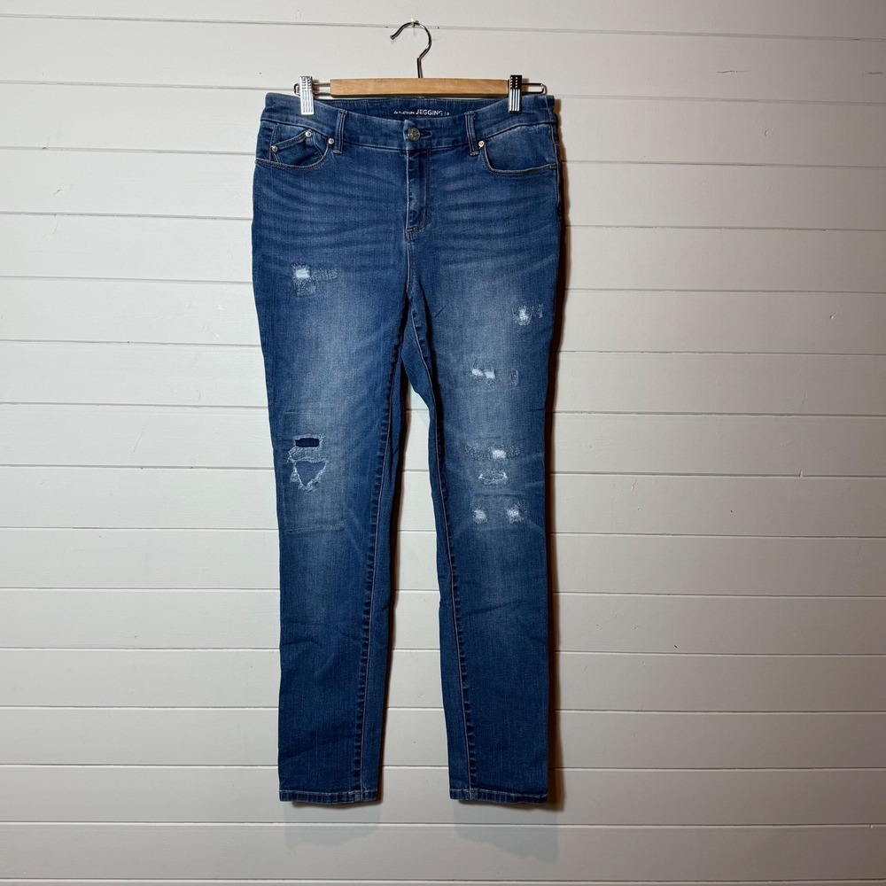 Chico's The Platinum Jegging Womens Jeans Size‎ 0 Blue Distressed Cotton Blend